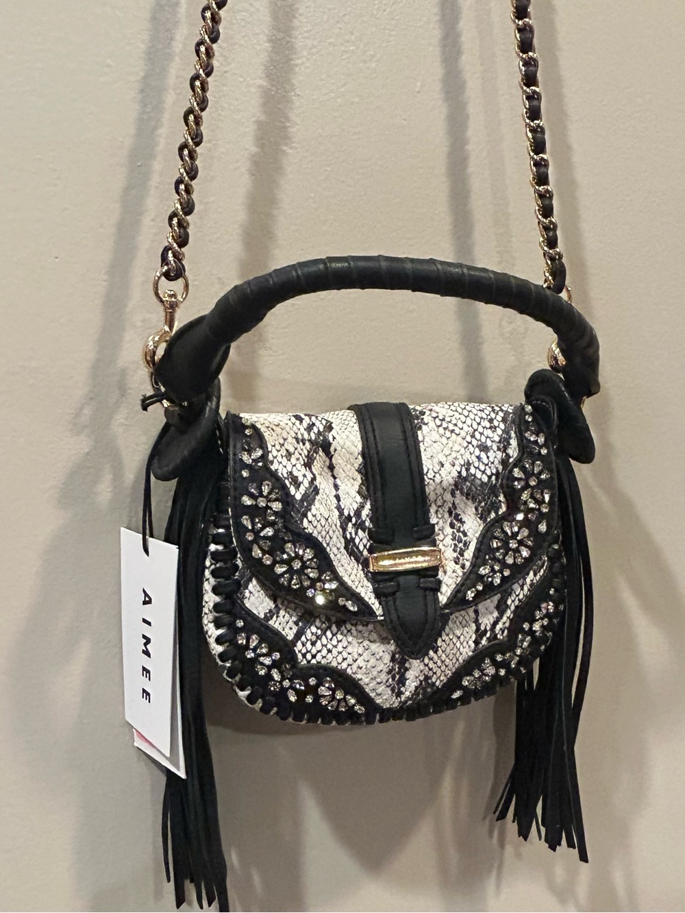 Aimee Vanilla Snake Jeweled Willow Novelty Mini Crossbody - Picture 13 of 13